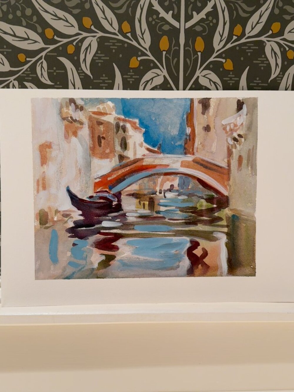 Original Venetian Canal Watercolor Painting – Impressionist Gondola & Bridge